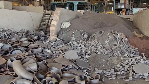 CI turning casting scrap storage section of casting factory  Stock Footage 305998291
