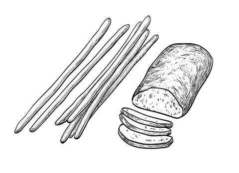 Ciabatta and bread sticks. Stock Illustration