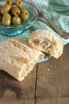 Ciabatta bread and olives Stock Photos
