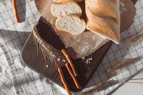 Ciabatta bread with ears of wheat Stock Photos