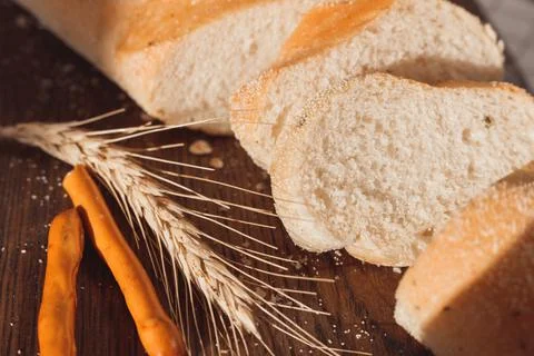 Ciabatta bread with ears of wheat Stock Photos