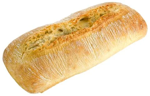 Ciabatta rustic bread isolated on a white background. Completely in focus. Stock Photos