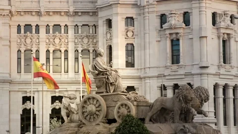 Cibeles Fountain At Plaza De Cibeles In Madrid, Spain, Europe Stock Footage
