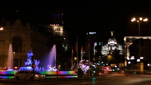 Cibeles square in Madrid at night , Timelapse Stock Footage 77618111