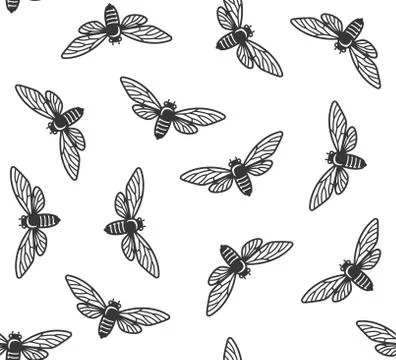 Cicada Insects Seamless Pattern with White Background. 库存插图