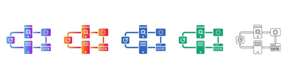 CI/CD Pipeline Development Icons Set Illustrazione stock