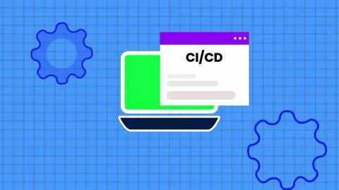 CI/CD text isolated digital technology notification message page on laptop .. Stock Illustration