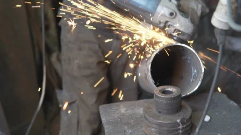Cicular saw working metal in Souk Marrakech Morocco sparks Stock Footage 87467710