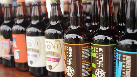 Cider bottles, close-up Stock Footage 102628935