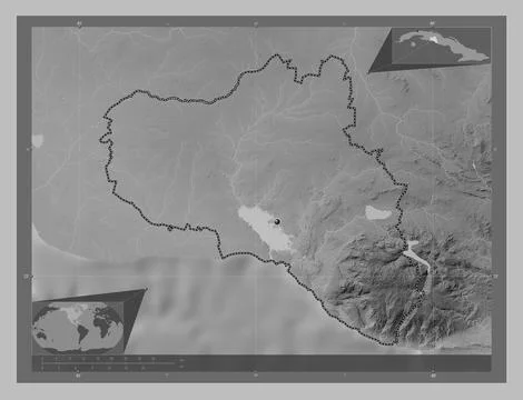 Cienfuegos, Cuba. Grayscale elevation map with lakes and rivers Stock Illustration