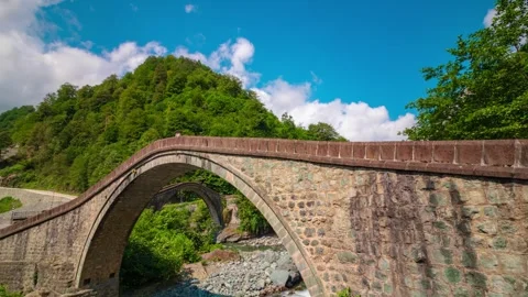 Cifte Bridge or Cifte Kopru time lapse 4k video with motion blur on the people. Stock Footage 283627896