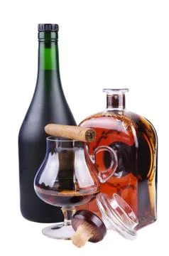 Cigar and brandy Stock Photos