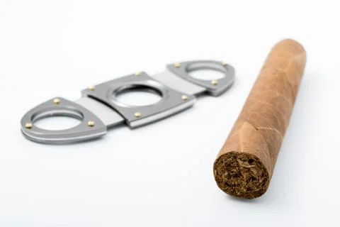Cigar with a cigar cutter Stock Photos