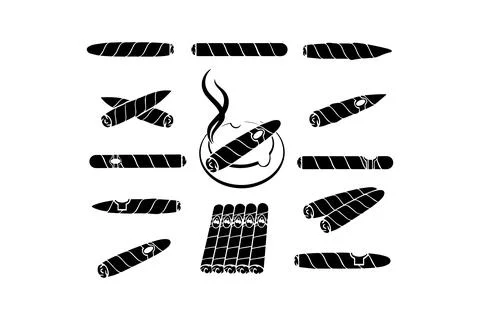 Cigar Collection with Smoking. Vector icon. Stock Illustration