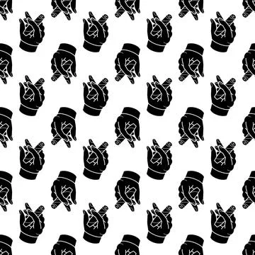 Cigar in finger hands pattern seamless vector Stock Illustration