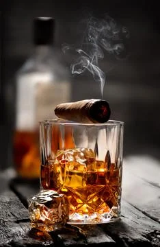 Cigar on a glass Stock Photos