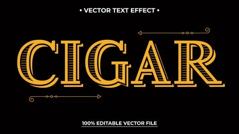 Cigar Text Effect with Arrows Swirls and Classic Theme on Black Background Stock Illustration