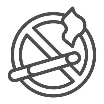 Cigarette and ban line icon, Diet concept, no smoking sign on white background Stock Illustration