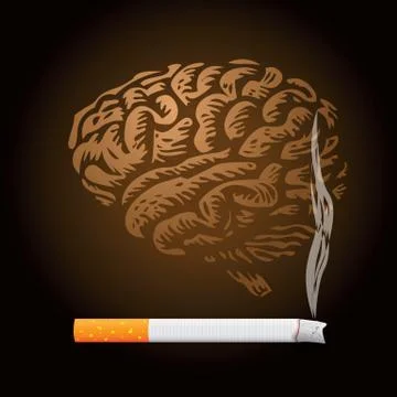 Cigarette and human brain background - illustration Stock Illustration