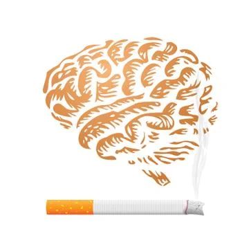 Cigarette and human brain background - illustration Stock Illustration