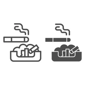 Cigarette in ashtray line and solid icon, Smoking concept, ash tray sign on Stock Illustration