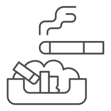 Cigarette in ashtray thin line icon, Smoking concept, ash tray sign on white Stock Illustration