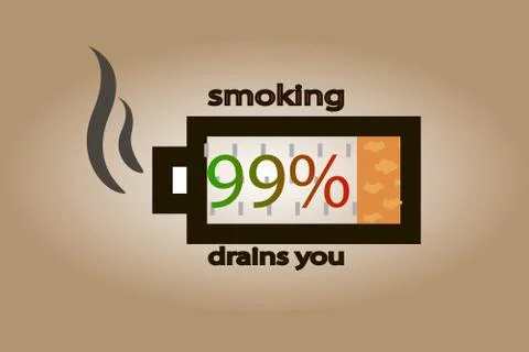 Cigarette battery charge icon. Text - smoking drains you. vector illustration Stock Illustration