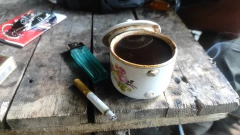 A Cigarette with Black Coffee 스톡 동영상 195281893