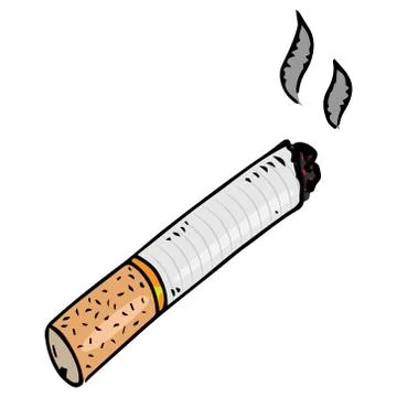 Cigarette butt with filter. Cigarette without smoke. Cigarette ashes. Vector  Stock Illustration