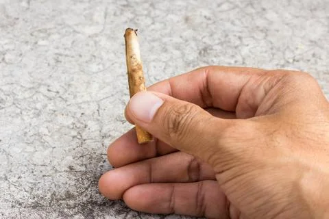 Cigarette butt in hand holding Foto stock