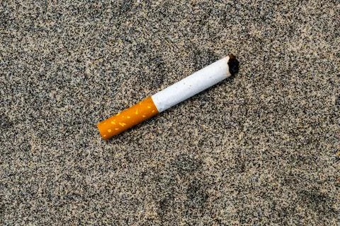 Cigarette butt is laying on the ground Stock-Fotos
