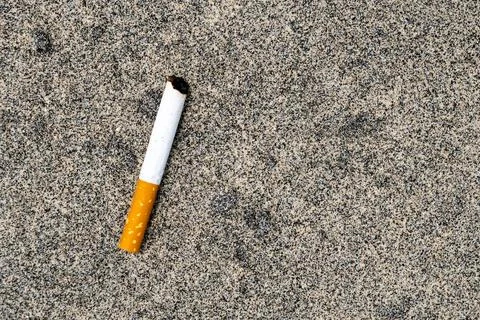 Cigarette butt is laying on the ground Stock Photos