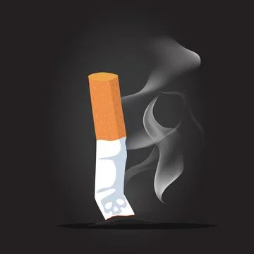 Cigarette butt with smoke background Stock Illustration
