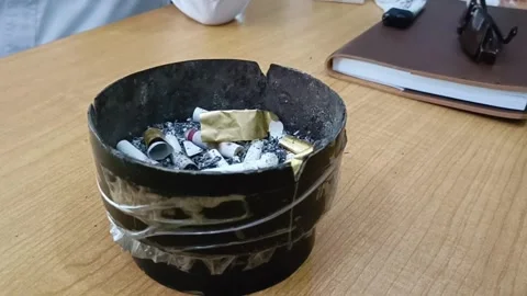 Cigarette butts in the ashtray Video stock 277278527