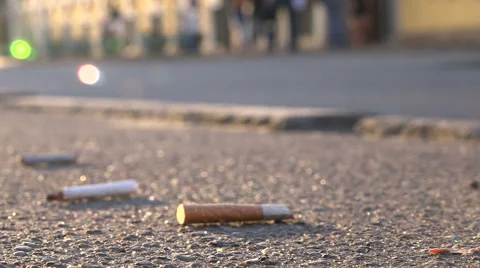 Cigarette butts on the pavement Vídeo Stock 55268333