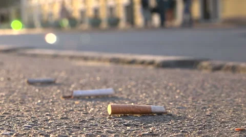 Cigarette butts on the pavement Video stock 55269914