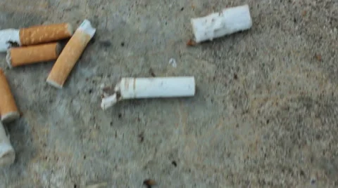 Cigarette Butts On The Sidewalk Wandering View Stock Footage 40972040