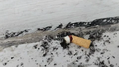 Cigarette butts on the white tile floor Stock Footage 285592665