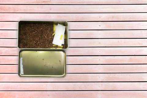 Cigarette case on Wood background Foto stock