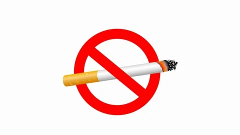 Cigarette is crossed out in a red circle with a strip