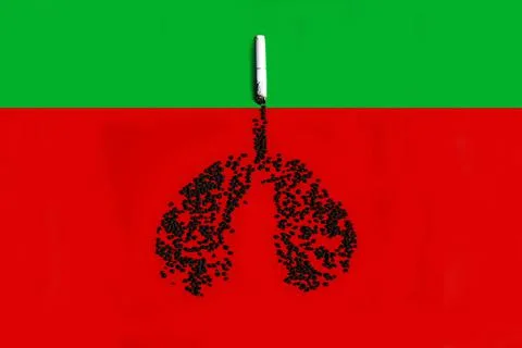 Cigarette, effect on lungs. Going from a green background to a red DANGER. Stock Photos