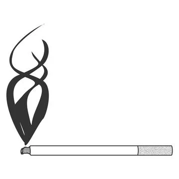 Cigarette with filter and smoke isolated on white. Horizontally lying cigarette Stock Illustration
