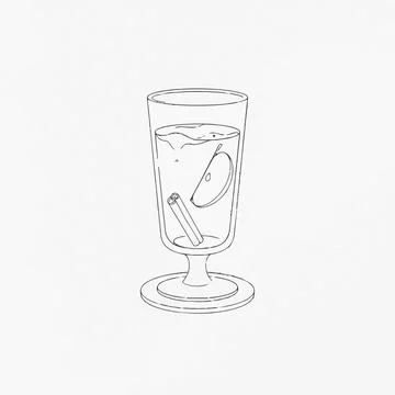 Cigarette in glass with lemon slice line art Silhouette Stock Illustration
