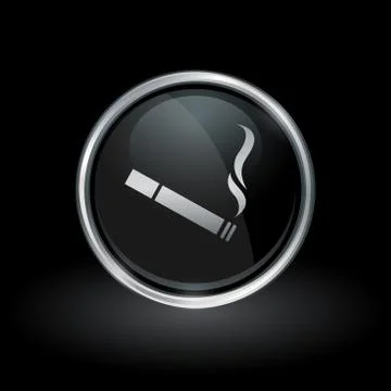 Cigarette icon inside round silver and black emblem Stock Illustration