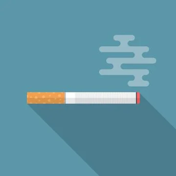 Cigarette icon with long shadow. Flat design style. Stock Illustration