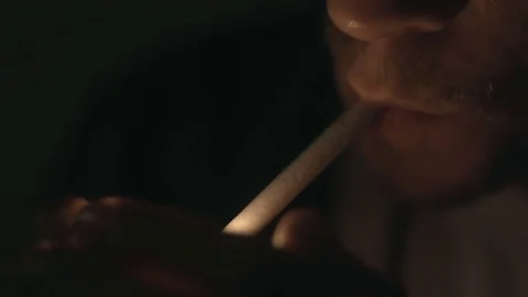 Cigarette lighten slowmotion in the night Stock Footage 77826797