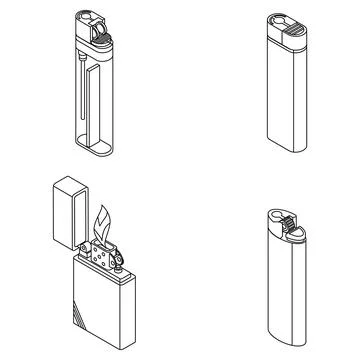 Cigarette lighter icons set vector outine Stock Illustration