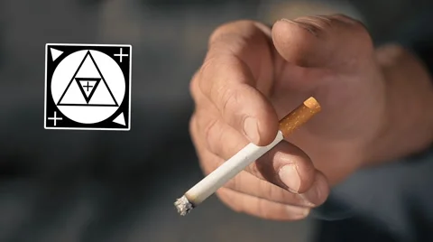 Cigarette In Man's Hand. Close-Up With Motion Tracker Marker Stock Footage 59180249