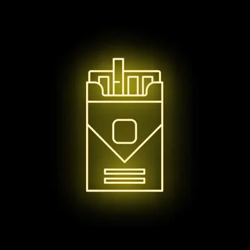 Cigarette pack neon outline glowing yellow on black Stock Illustration