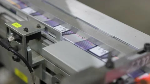 Cigarette packs move through the conveyor Stock-Footage 170186720